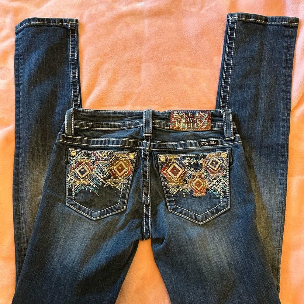 Miss Me Blue Jeans with Intricate Embroidery